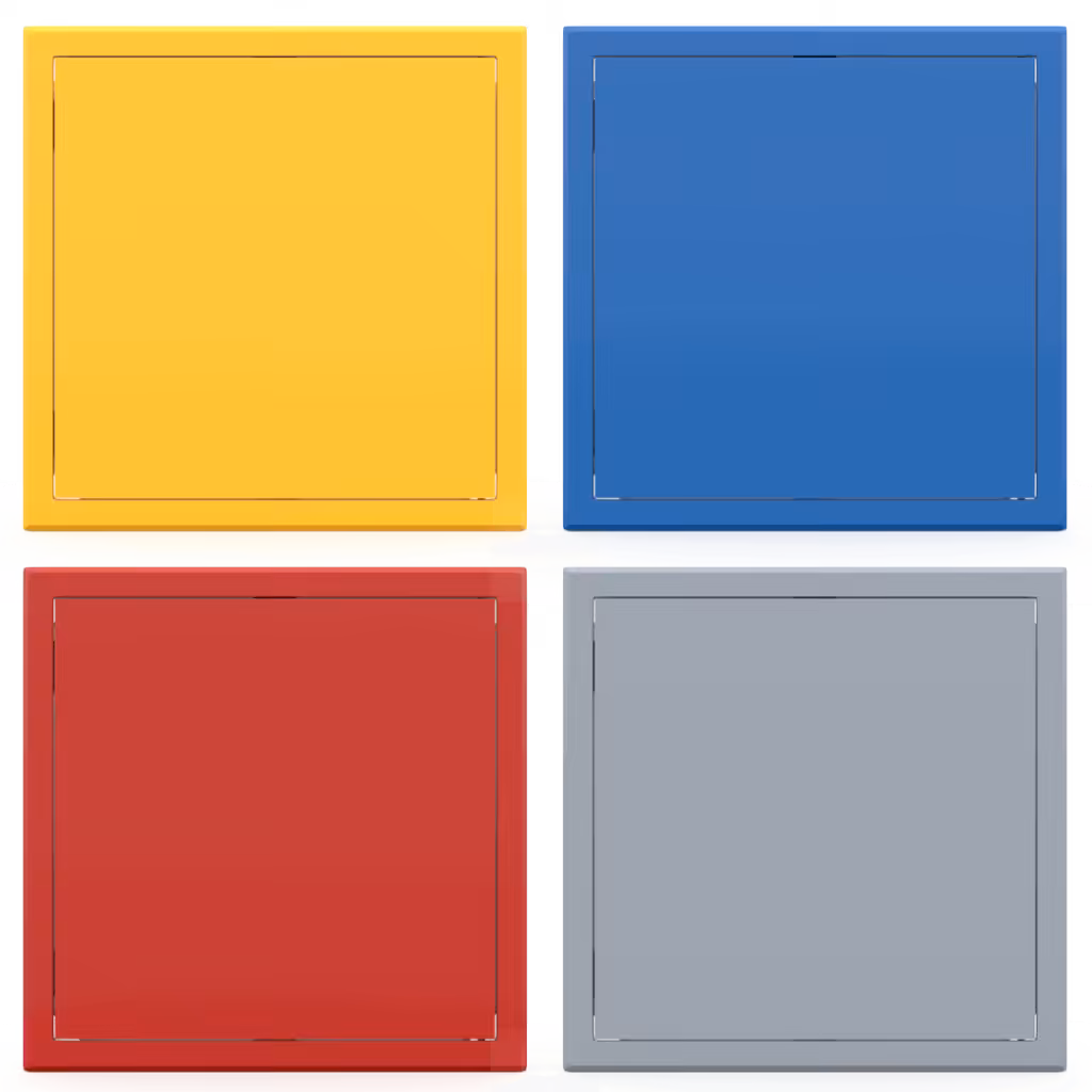 Trappe de visite métallique colorée Tempo Softline, ouverture pousser-lâcher, en 14 coloris RAL, 200×200 à 800×800 mm