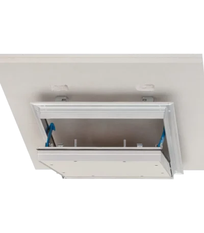 Trappe de visite coupe-feu EI60 (60 min) anti-fumée pour faux plafond 2x15 mm – Alumatic, 300×300 à 600×600 mm