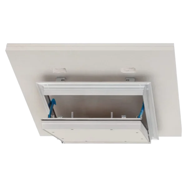 Trappe de visite coupe-feu EI60 (60 min) anti-fumée pour faux plafond 2x15 mm – Alumatic, 300×300 à 600×600 mm