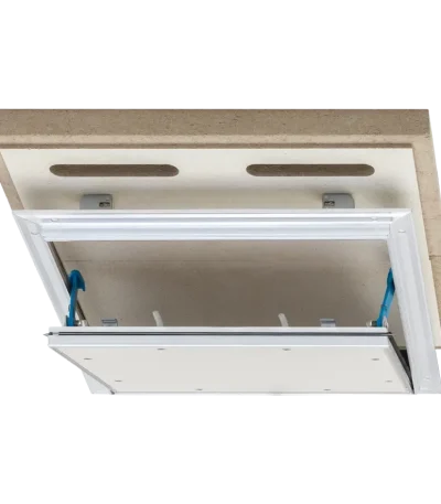 Trappe de visite EI30 (30 min) 18 mm pour sous-plafond coupe-feu indépendant – Alumatic, 300×300 à 600×600 mm