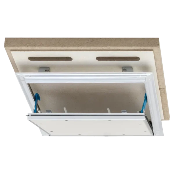 Trappe de visite EI30 (30 min) 18 mm pour sous-plafond coupe-feu indépendant – Alumatic, 300×300 à 600×600 mm